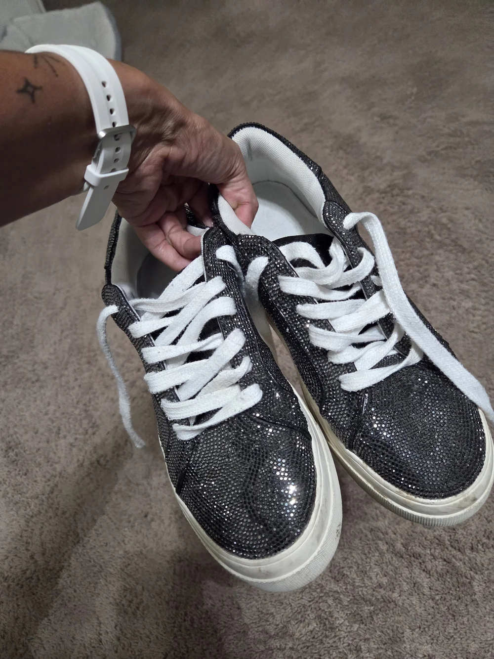 Women's Sparkle Lace-Up Sneakers in Black